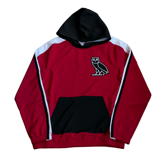 Ovo Embroidered Owl Patch Track Jacket Black Red