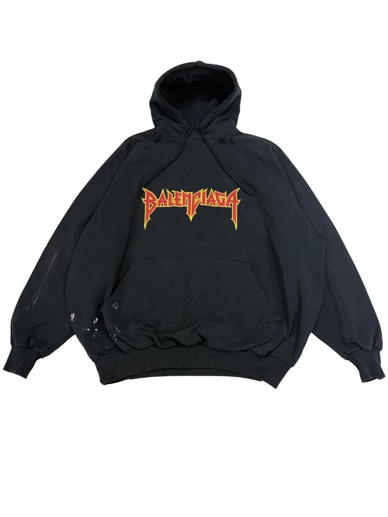 Balenciaga Flame Metal Logo Hoodie Black - Pre-Owned Size L