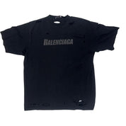 Balenciaga Distressed Caps Logo T-Shirt Tonal Black - Lightly Pre-Owned Size M
