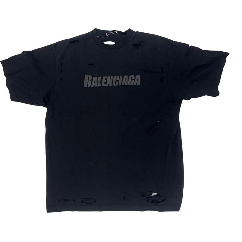 Balenciaga Distressed Caps Logo T-Shirt Tonal Black - Lightly Pre-Owned Size M