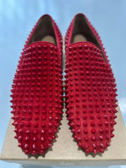 Christian Louboutin Dandelion Spikes Flat Veau Velour Red - Pre-Owned Size 41