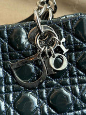 Dior Dark Green Cannage Quilted Patent Leather Shopping Tote Bag - Pre-Owned