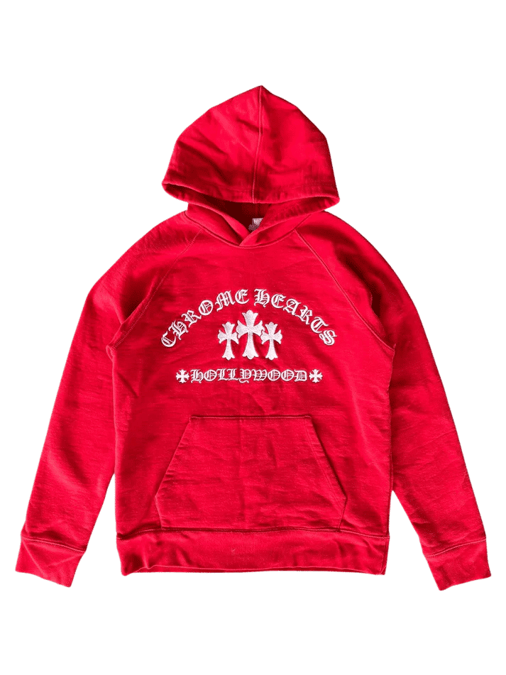 Chrome Hearts King Taco Triple Cross Embroidered Pullover Hoodie Red
