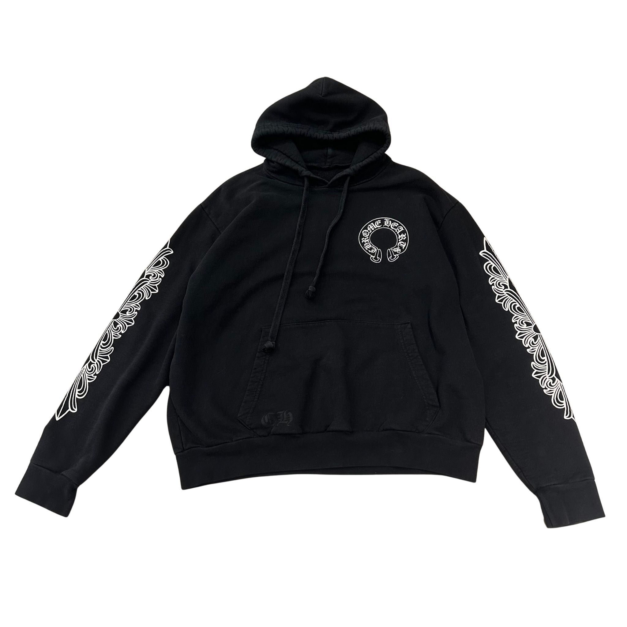 Chrome Hearts Horseshoe Floral Pullover Hoodie Black (Preowned Size L) - Pre-Owned