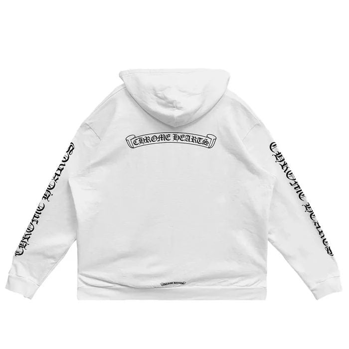 Chrome Hearts Scroll Logo Zip-Up Hoodie White