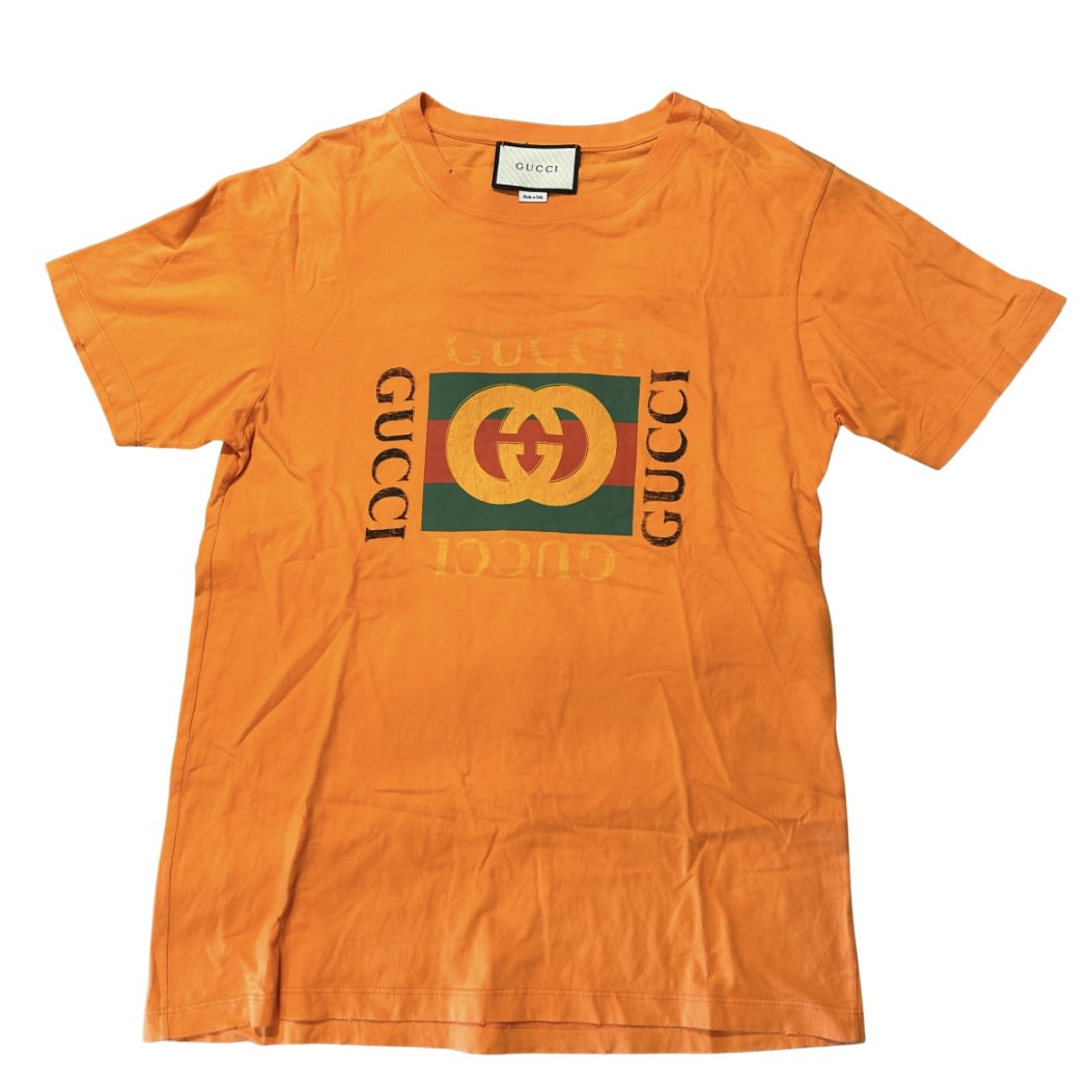 Gucci Web Accent Graphic Print T-Shirt Orange - Pre-Owned Size S , Fits M