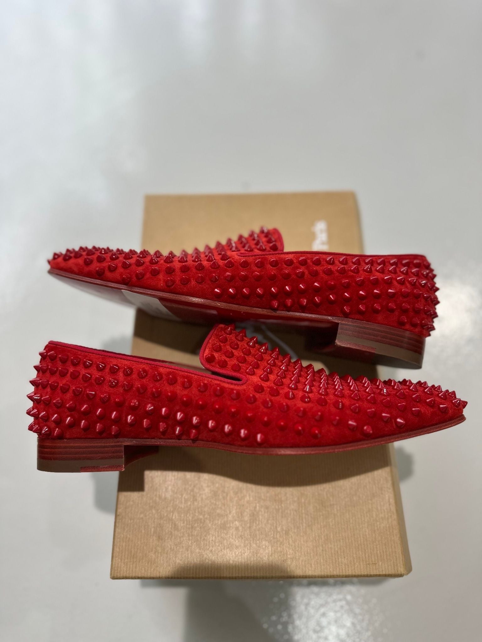 Christian Louboutin Dandelion Spikes Flat Veau Velour Red - Pre-Owned Size 41