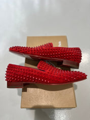 Christian Louboutin Dandelion Spikes Flat Veau Velour Red - Pre-Owned Size 41