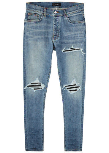 AMIRI MX1 Black Patch Skinny Jeans Blue