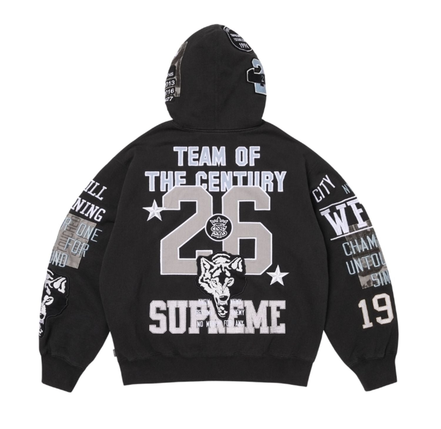 Supreme Warriors Applique Zip Up Hooded Sweatshirt Black