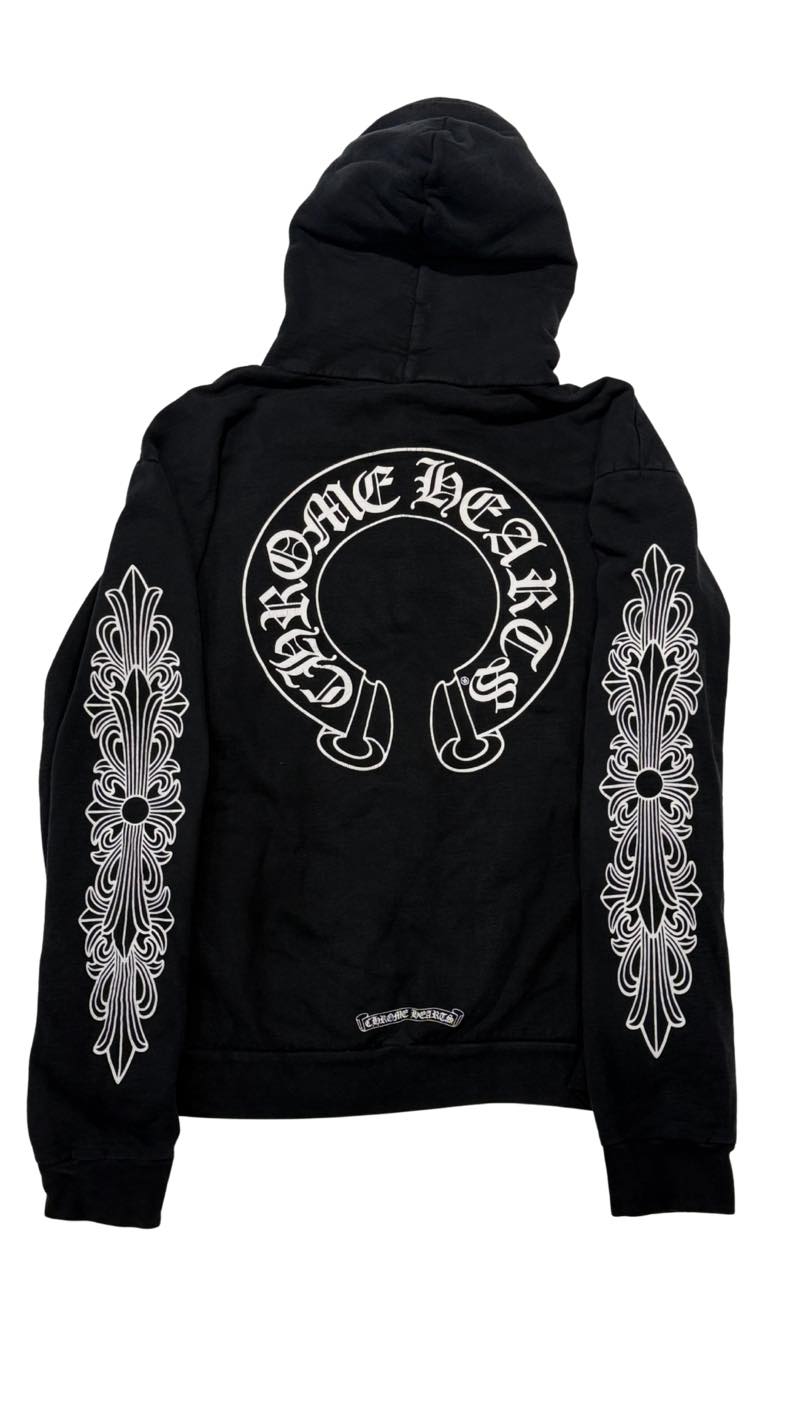 Chrome Hearts Floral Horseshoe Logo Zip-Up Hoodie Black - Pre-Owned Size L