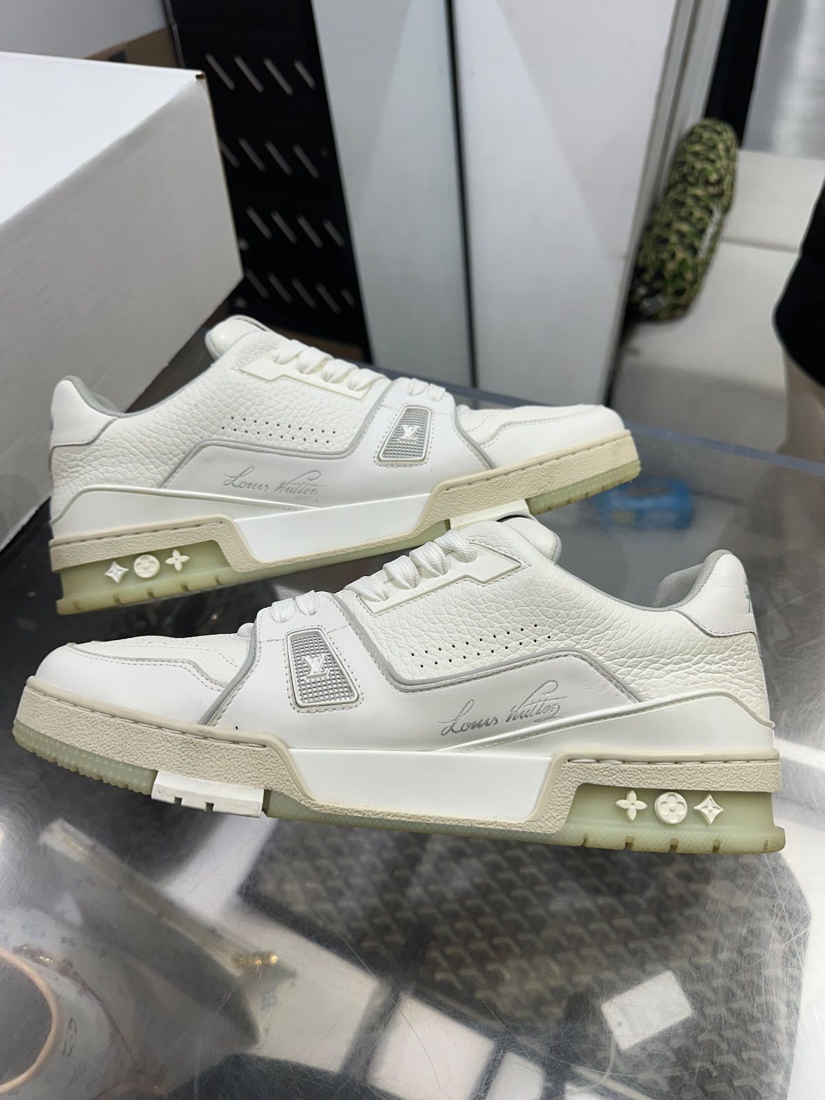 Louis Vuitton Trainer White Grey Signature - Lightly Used Size 10.5