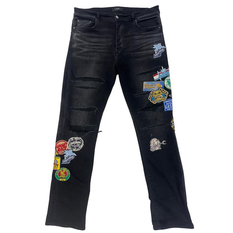 Amiri Black Station Patch Repair Slim Jeans Black - Pre-Owned Size 36