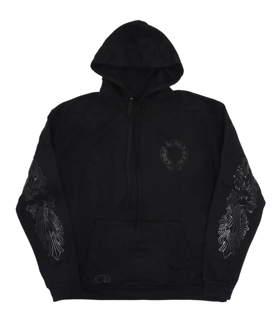 Chrome Hearts Floral Horseshoe Logo Pullover Hoodie Black