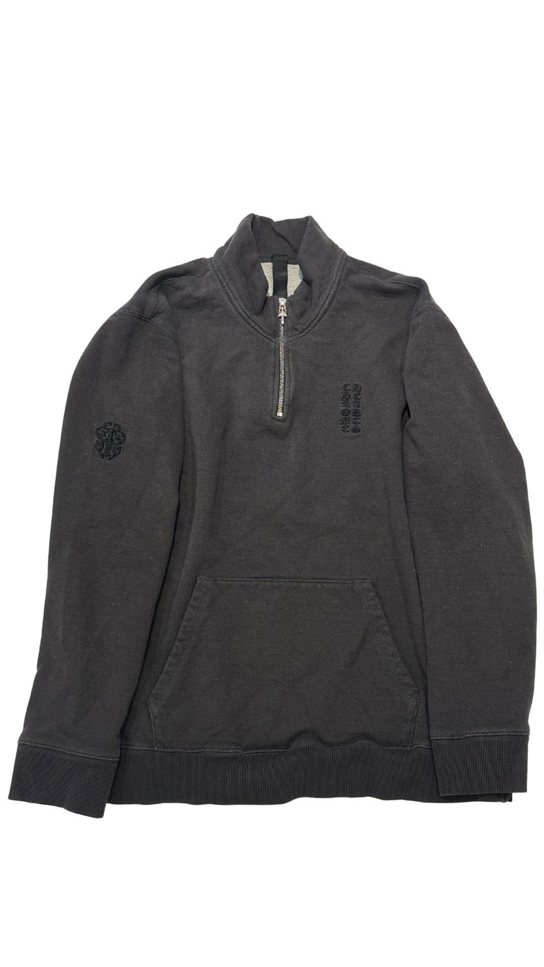 Chrome Hearts Y Not Embroidered Quarter Zip Sweater Washed Black - Lightly Pre-Owned Size XL