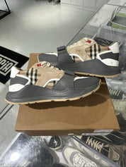 Burberry Ramsey Vintage Check Suede Leather Sneakers Grey Archive Beige - Pre-Owned