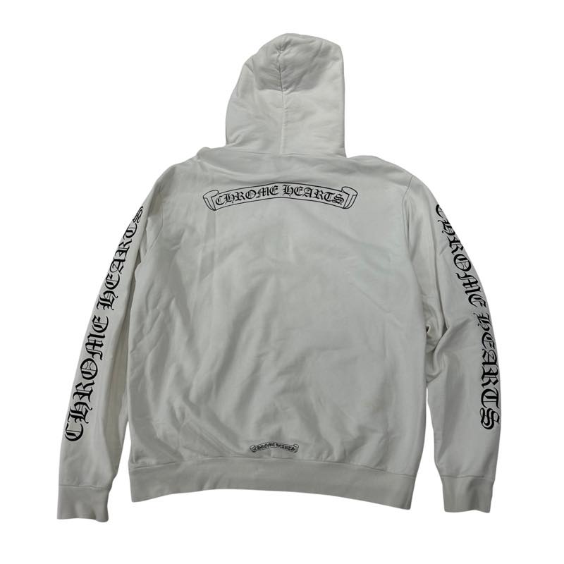Chrome Hearts Rhodium Dagger Scroll Logo Zip-Up Hoodie White - Lightly Used Size XL