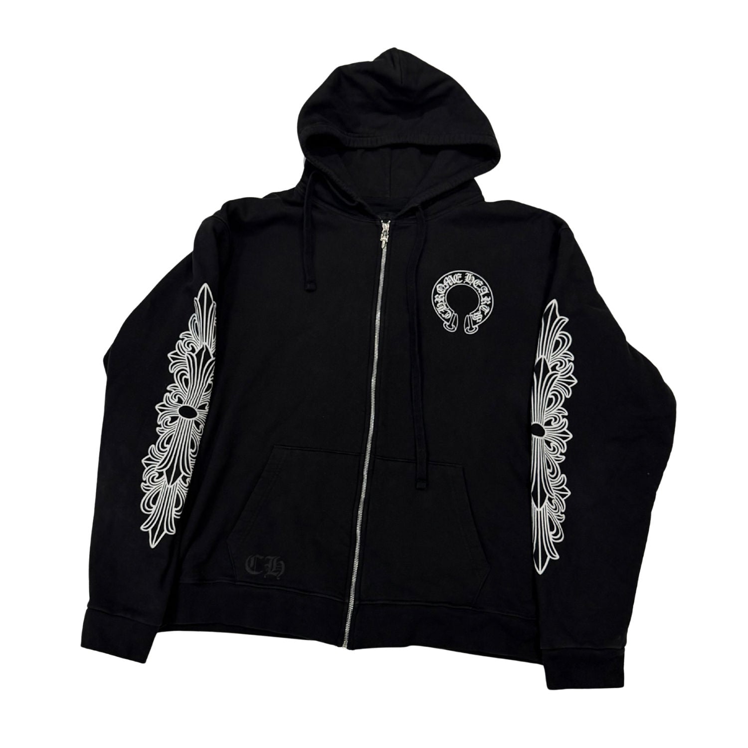 Chrome Hearts Horseshoe Thermal Floral Zip-Up Hoodie Black - Worn Once Size XXL