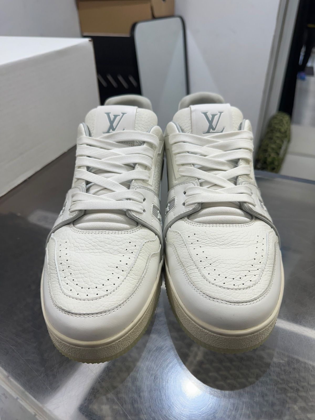 Louis Vuitton Trainer White Grey Signature - Lightly Used Size 10.5