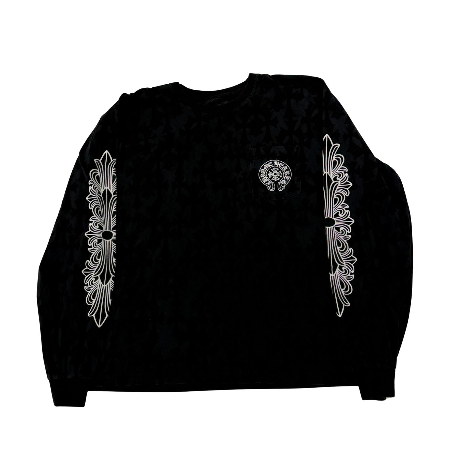 Chrome Hearts Cemetery Cross All Over Print Logo L/S T-Shirt Black - Pre-Owned Size XXL