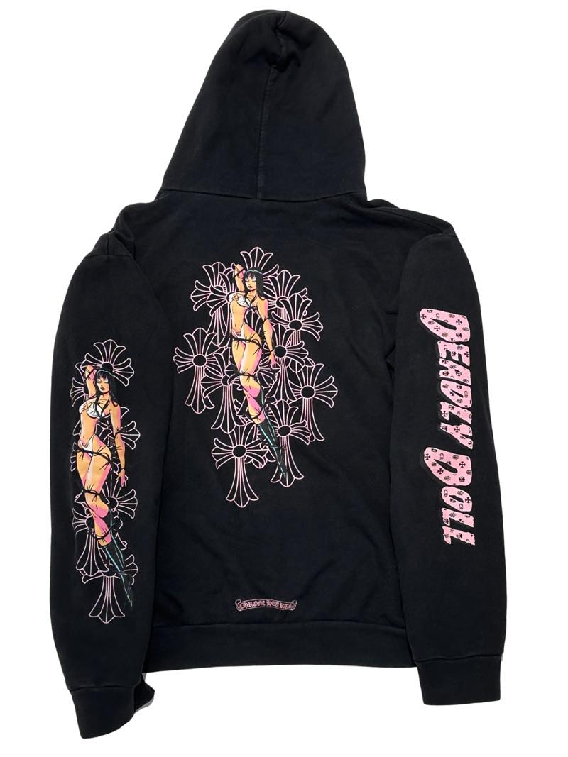 Chrome Hearts Deadly Doll Pink Cross Scroll Zip-Up Hoodie - Lightly Pre-Owned Size XL