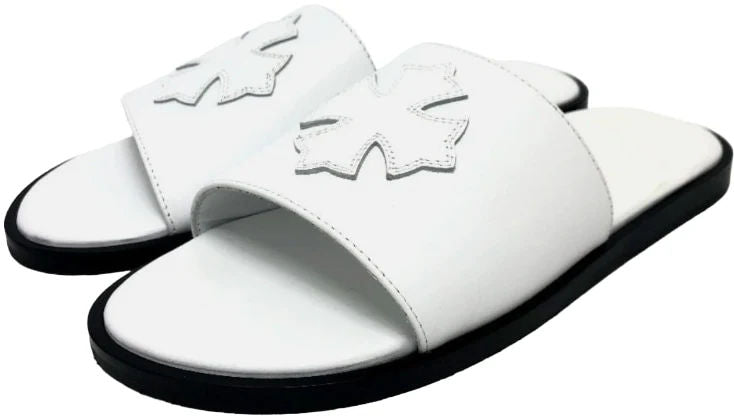 Chrome Hearts Leather Cross Patch White Sandals