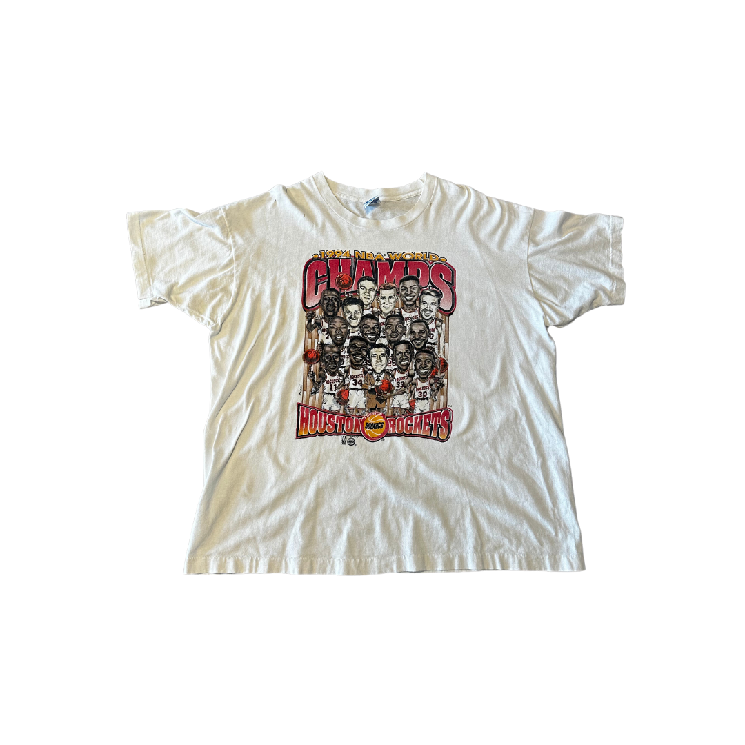 Vintage White 1994 Houston Rockets NBA Champs Caricature Salem T-Shirt