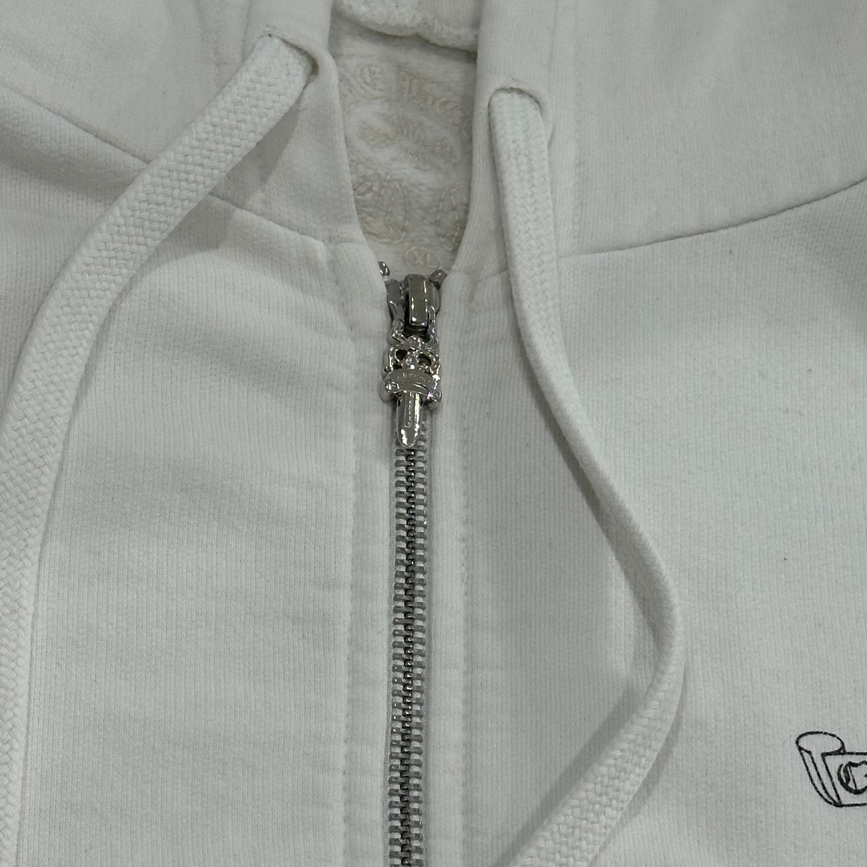 Chrome Hearts Rhodium Dagger Scroll Logo Zip-Up Hoodie White - Lightly Used Size XL