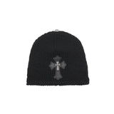 Chrome Hearts Silver Cross Leather Patch Cashmere Beanie