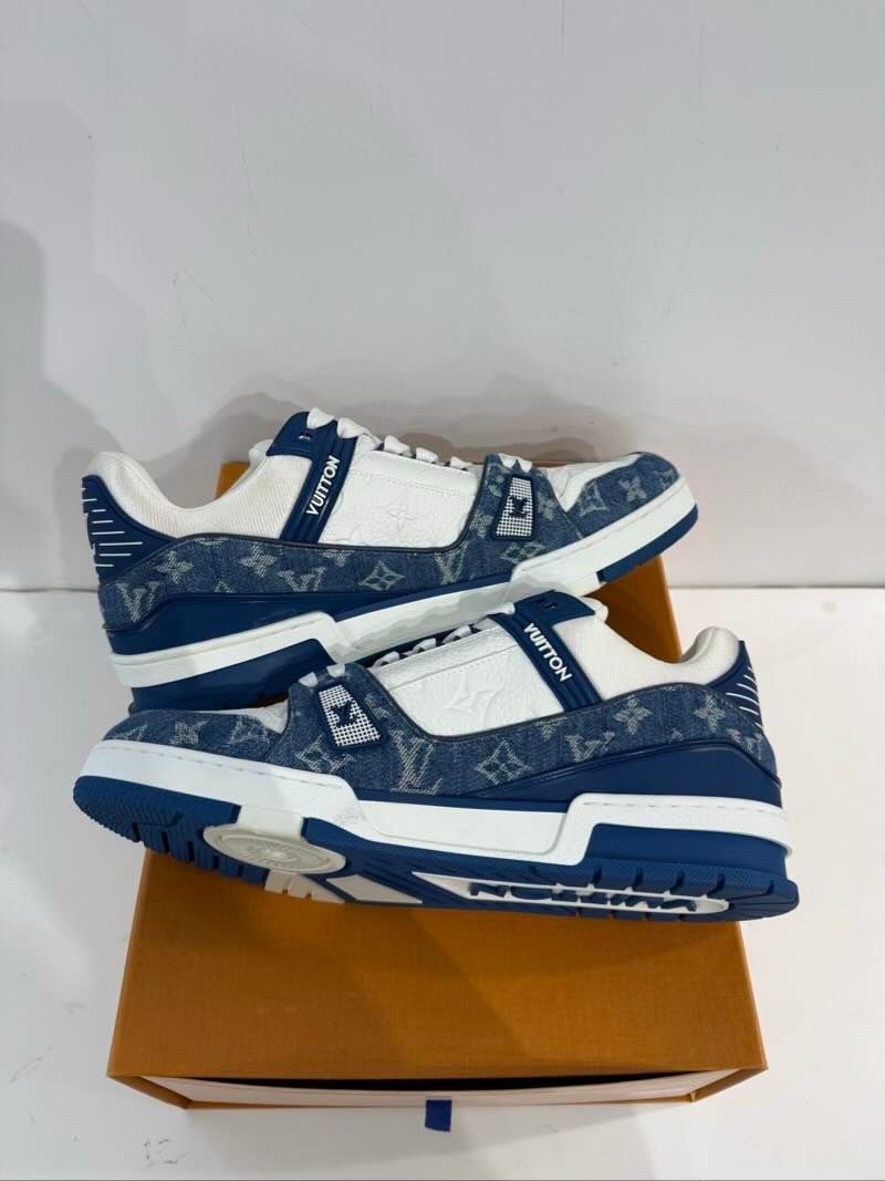 Louis Vuitton LV Trainer Monogram Denim White Blue - Lightly Used Size 11