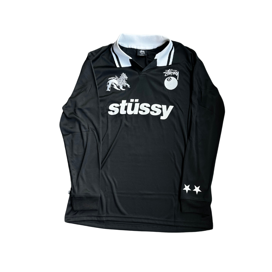 Stussy Black Football Polo Long Sleeve T-Shirt