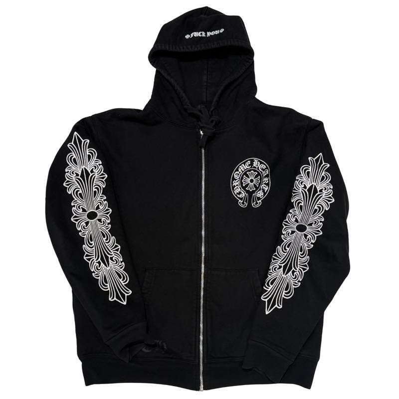 Chrome Hearts Fuck You Floral Horseshoe Logo Thermal Zip-Up Hoodie Black - Pre-Owned Size M