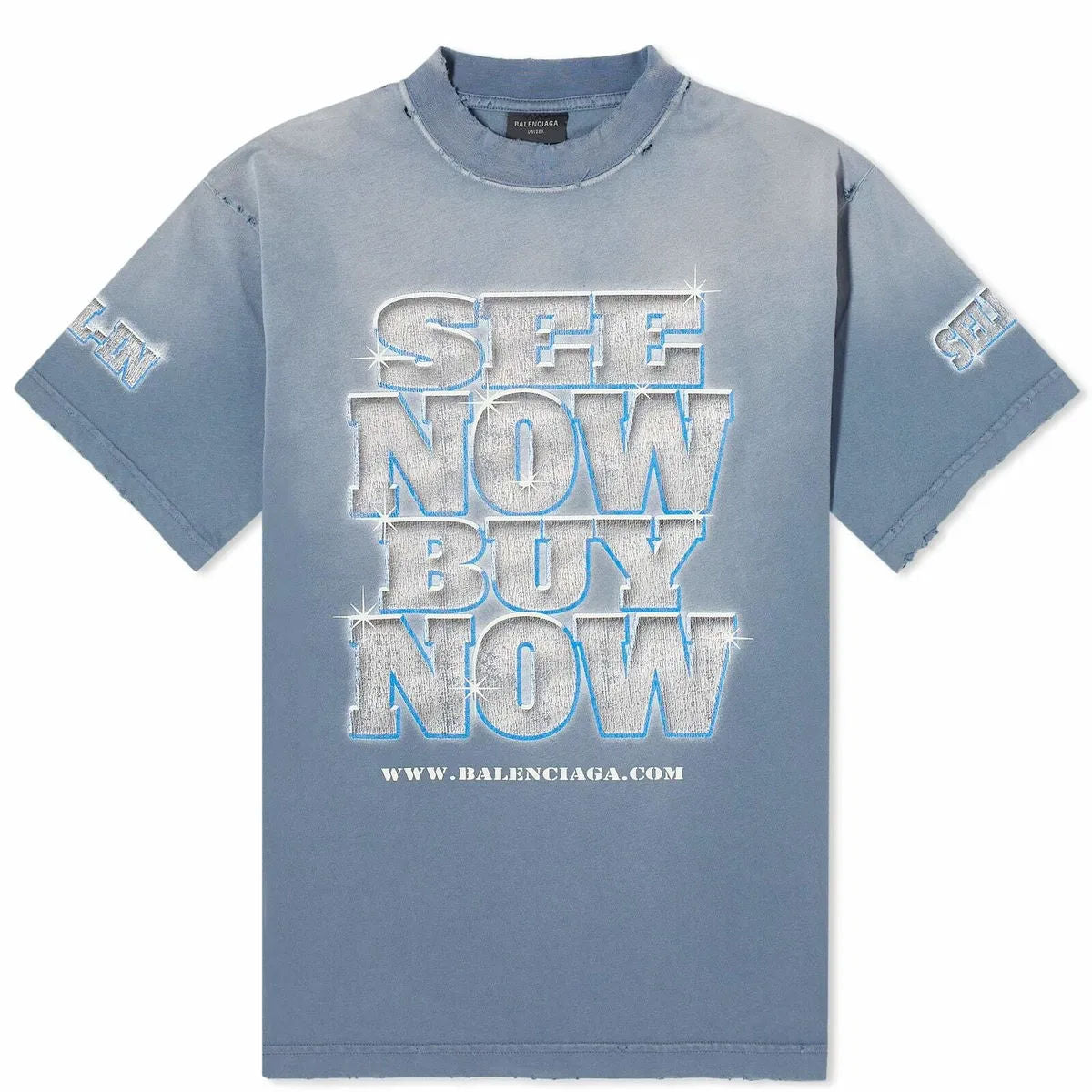 Balenciaga See Now Buy Now T-Shirt Washed Blue