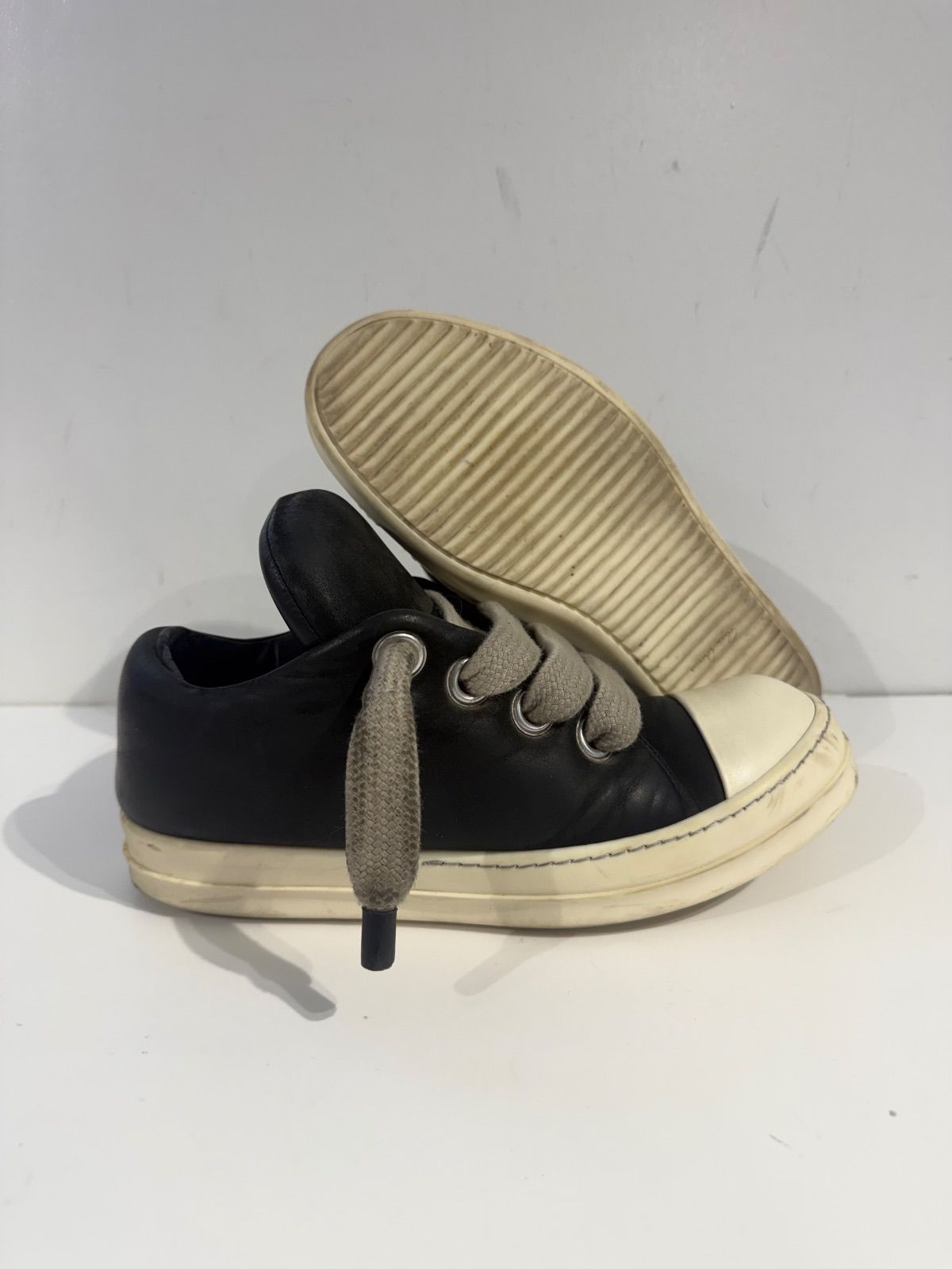 Rick Owens Jumbo Lace Leather Ramones Low Top Sneaker - Pre-Owned Size 10 (No original box)