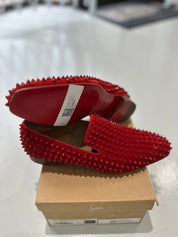 Christian Louboutin Dandelion Spikes Flat Veau Velour Red - Pre-Owned Size 41