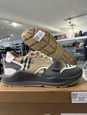 Burberry Ramsey Vintage Check Suede Leather Sneakers Grey Archive Beige - Pre-Owned