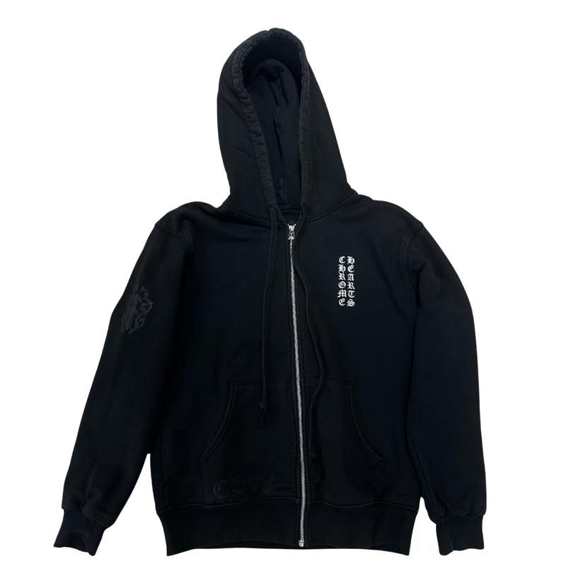 Chrome Hearts Tonal Cemetery Scroll Thermal Zip-Up Hoodie Black - Pre-Owned