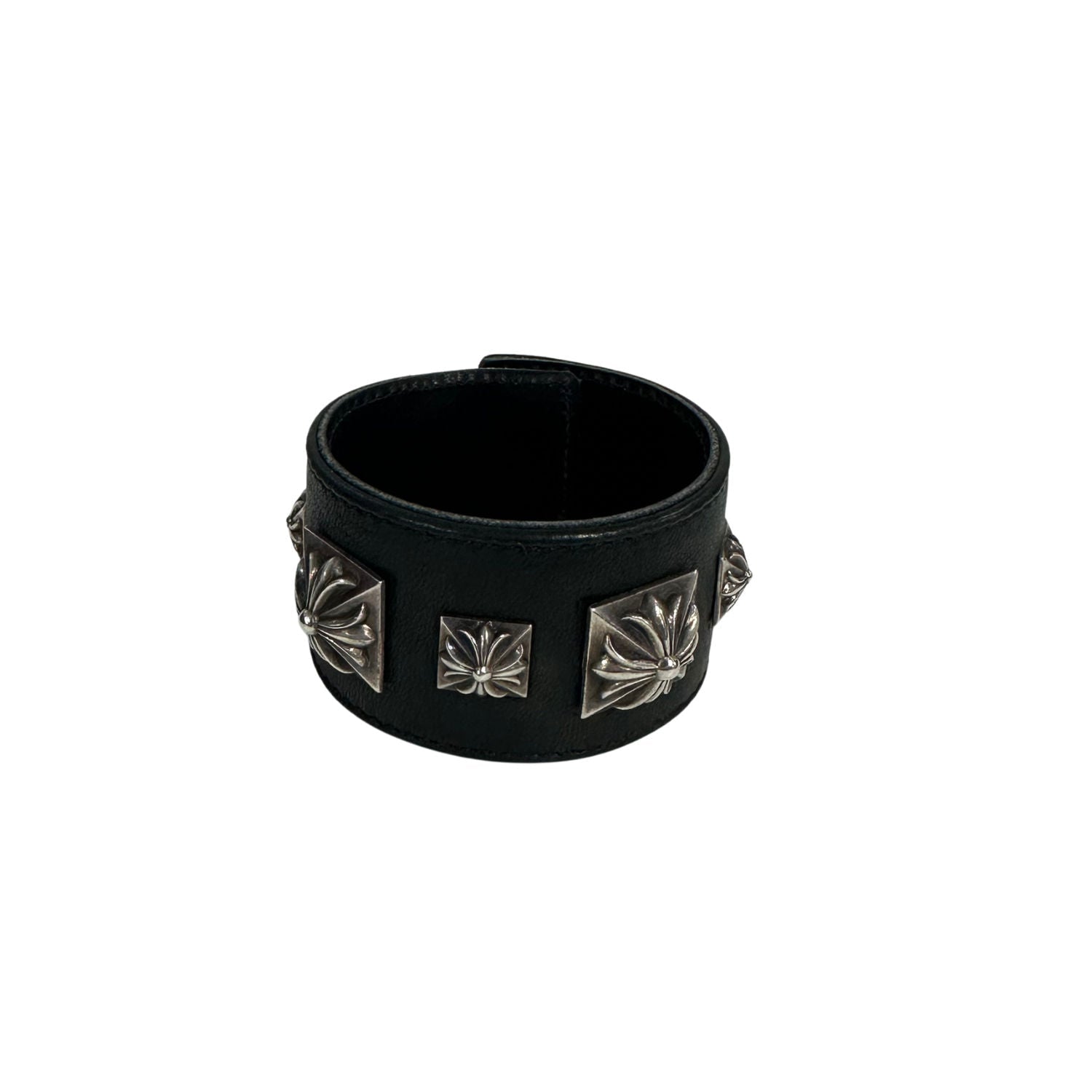 Chrome Hearts Studded Maltese Cross Leather Cuff Bracelet - Lightly Pre-Owned