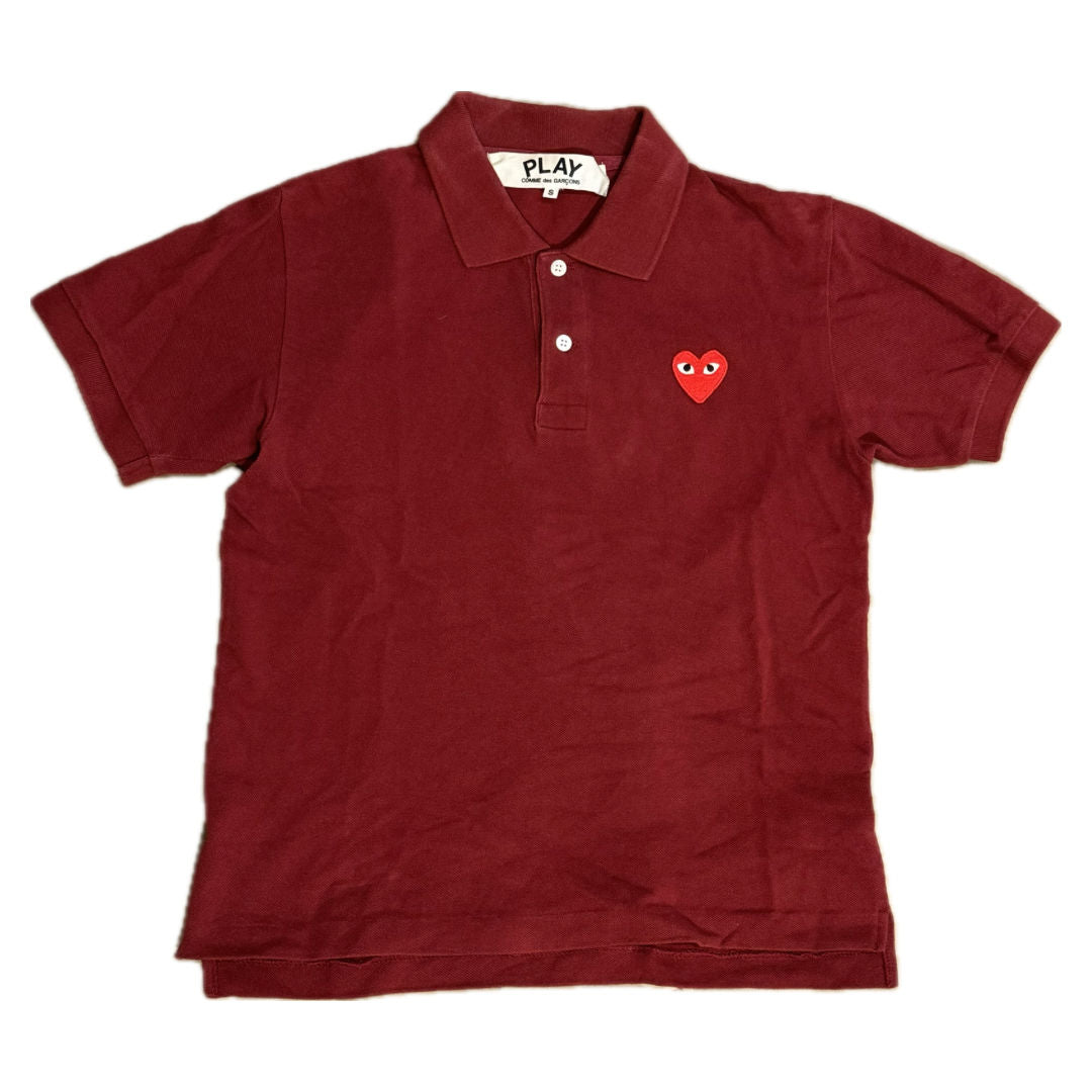Comme des Garcons PLAY Single Heart Polo Maroon (Preowned Size S) - Pre-Owned