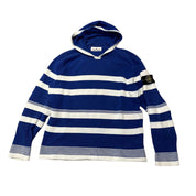 Stone Island SS14 Striped Knitted Hoodie Blue/White (Preowned Size XL, Fits L) - Pre-Owned