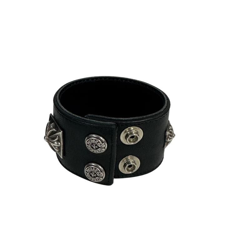 Chrome Hearts Studded Maltese Cross Leather Cuff Bracelet - Lightly Pre-Owned