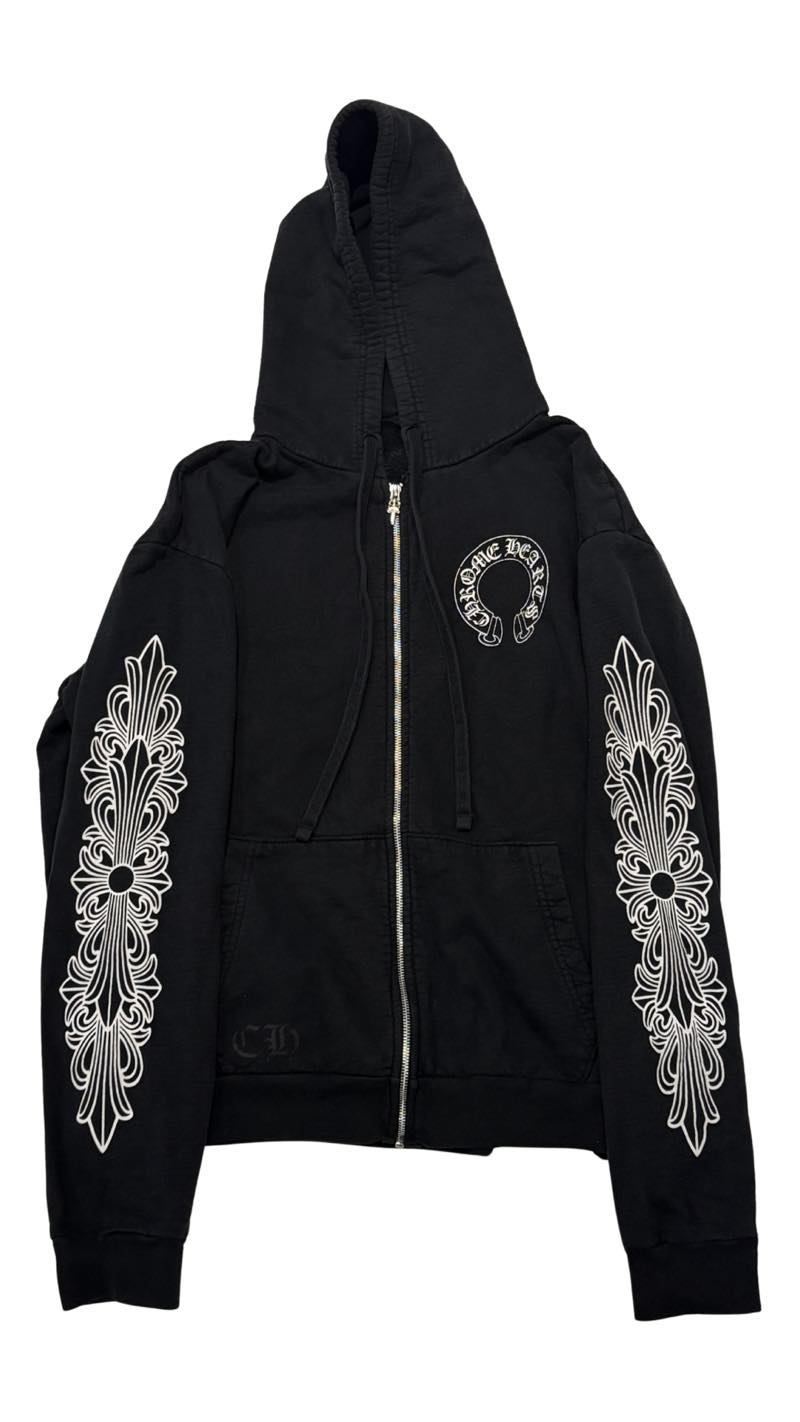 Chrome Hearts Floral Horseshoe Logo Zip-Up Hoodie Black - Pre-Owned Size L