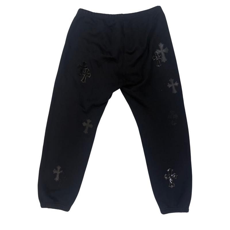 Chrome Hearts Pony/Patent/Leather Cross Patch Sweatpants Black - Lightly Pre-Owned Size L