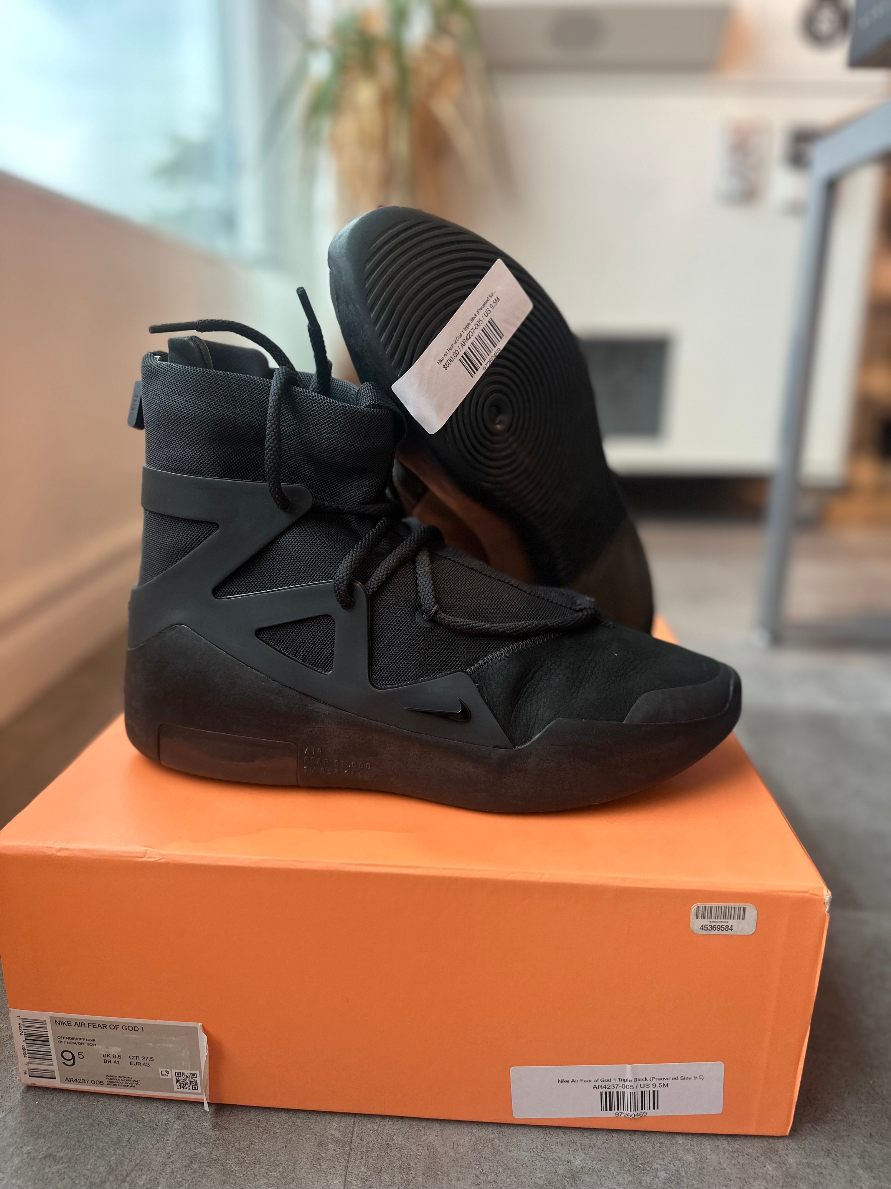 Nike Air Fear of God 1 Triple Black - Pre-Owned Size 9.5
