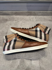 Burberry Brown Canvas High Top Leather Sneaker (Preowned Size 46)