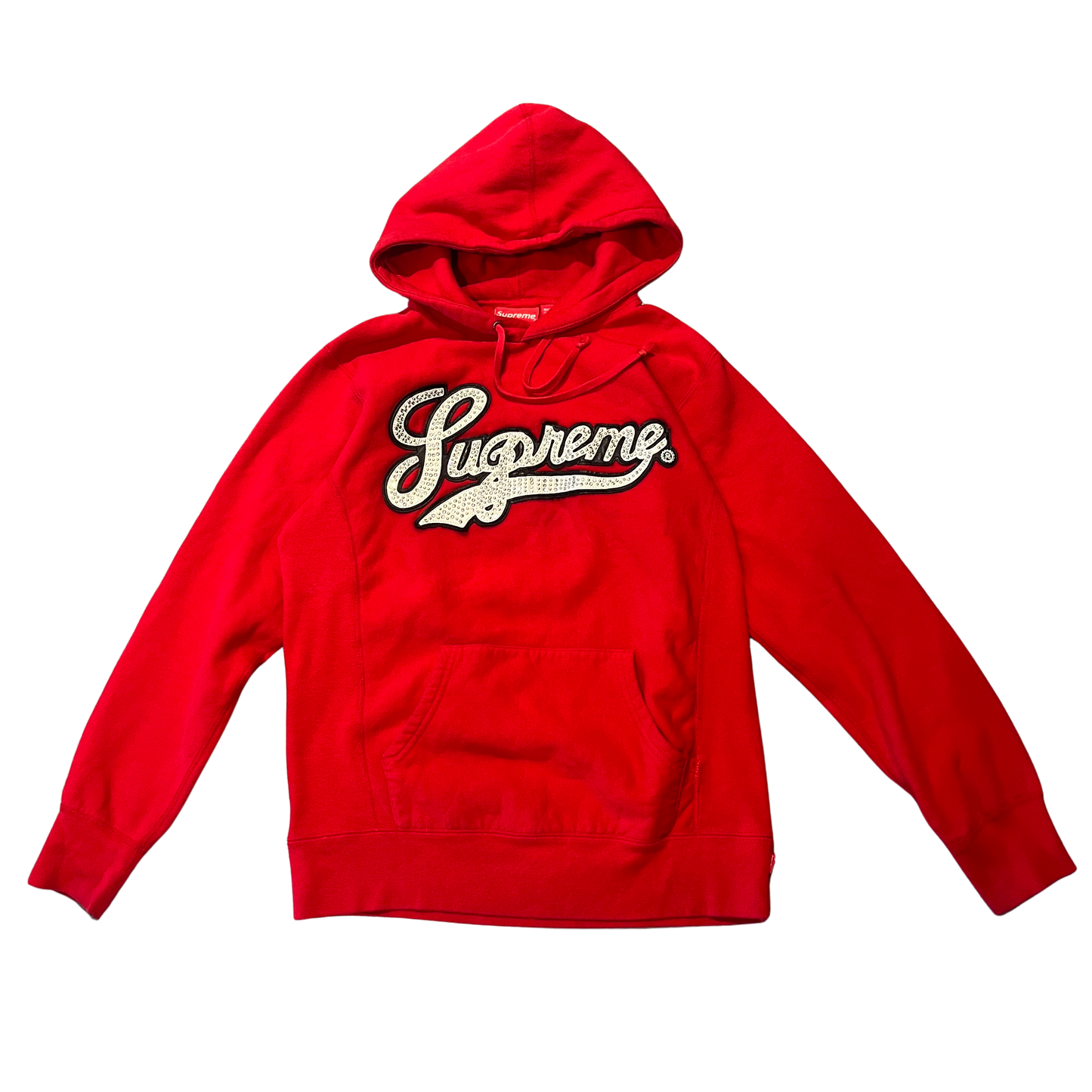 Supreme Studded Leather Script Hooded Sweatshirt Red (SS16) (Preowned)