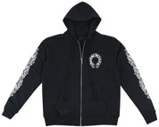Chrome Hearts Horseshoe Floral Cross Sleeve Zip Up Hoodie Black/White