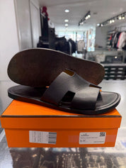 Hermes Izmir Sandal Noir Canvas Calfskin Leather - Lightly Pre-Owned Size 8