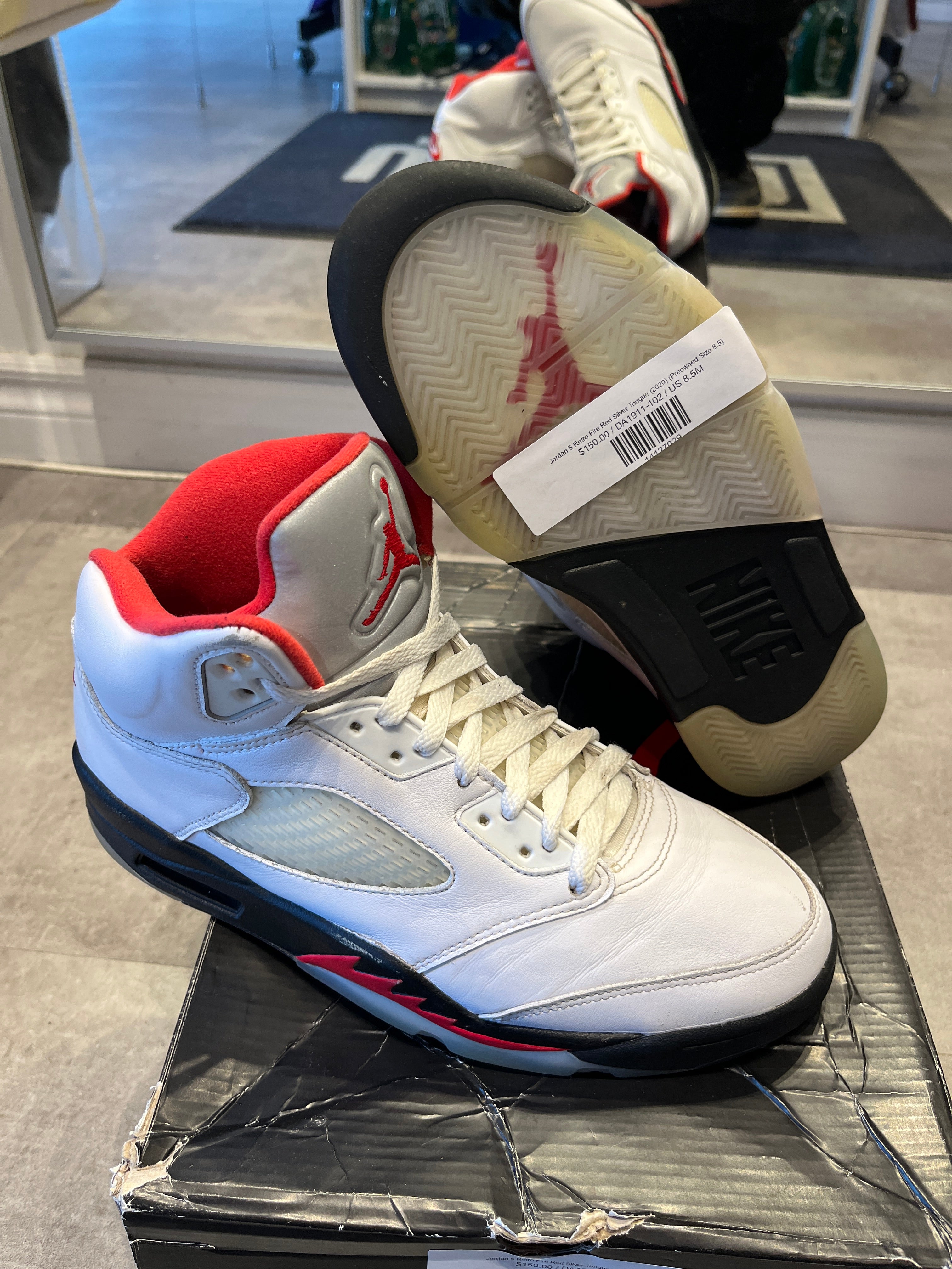 Jordan 5 fire red silver clearance tongue