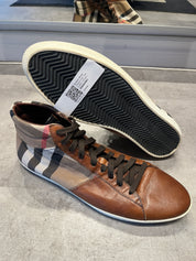 Burberry Brown Canvas High Top Leather Sneaker (Preowned Size 46)